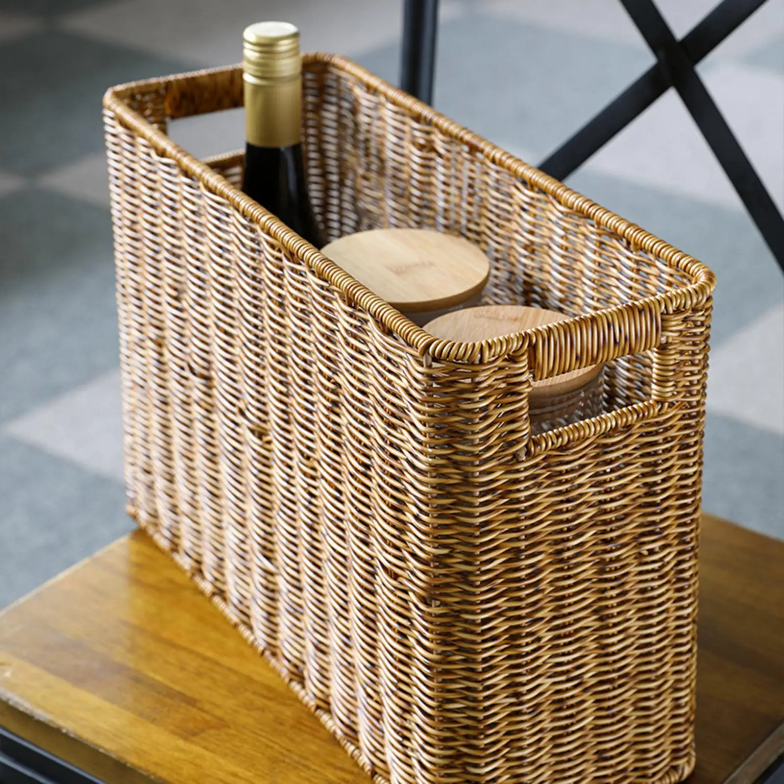 Rattan-Like Magazine Basket Containers Multifunctional Rectangle with Handles Basket Storage for Magazine Newspaper Cabinets