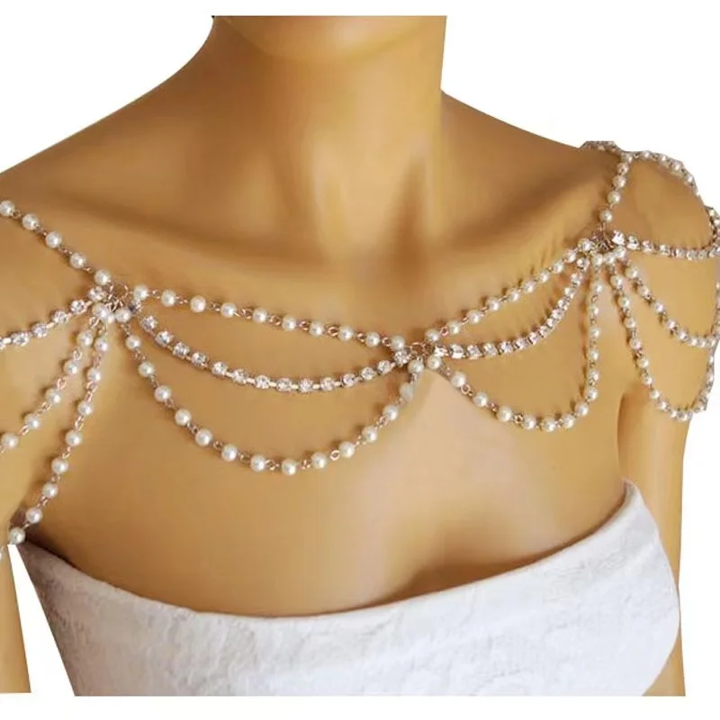 Vingate Imitation Pearl Shoulder Chain Jewelry Luxury Hand-Beaded Body Chain Women\'s Wedding pearl Shawl Accessories Necklace