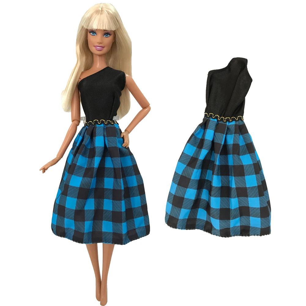 NK 1Pcs NEW Fashion Plaid Skirt Casual Wear Blue Dress for Barbie Doll Accessories Kids Toy