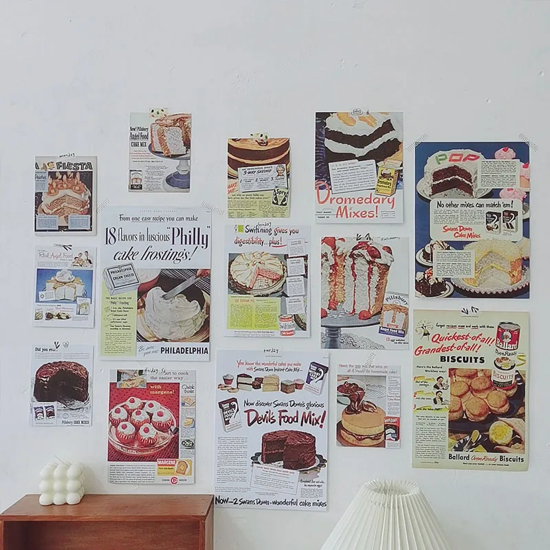 Póster decorativo Retro Ins euroamericano, papel para pastel de comida, nostálgico, periódico, arte, utilería para fotos, fondo Diy, pegatina de