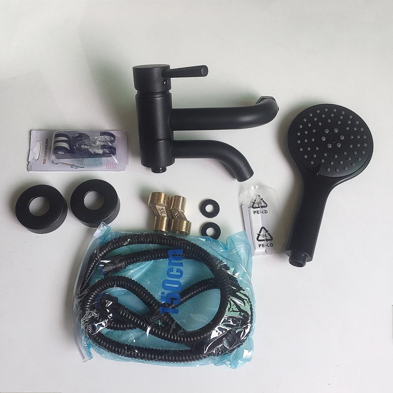 Imagem -05 - Conjuntos de Cabeça de Chuveiro de Mão Abs para Banheiro Preto e Prata Banheira de Parede Torneira Mista