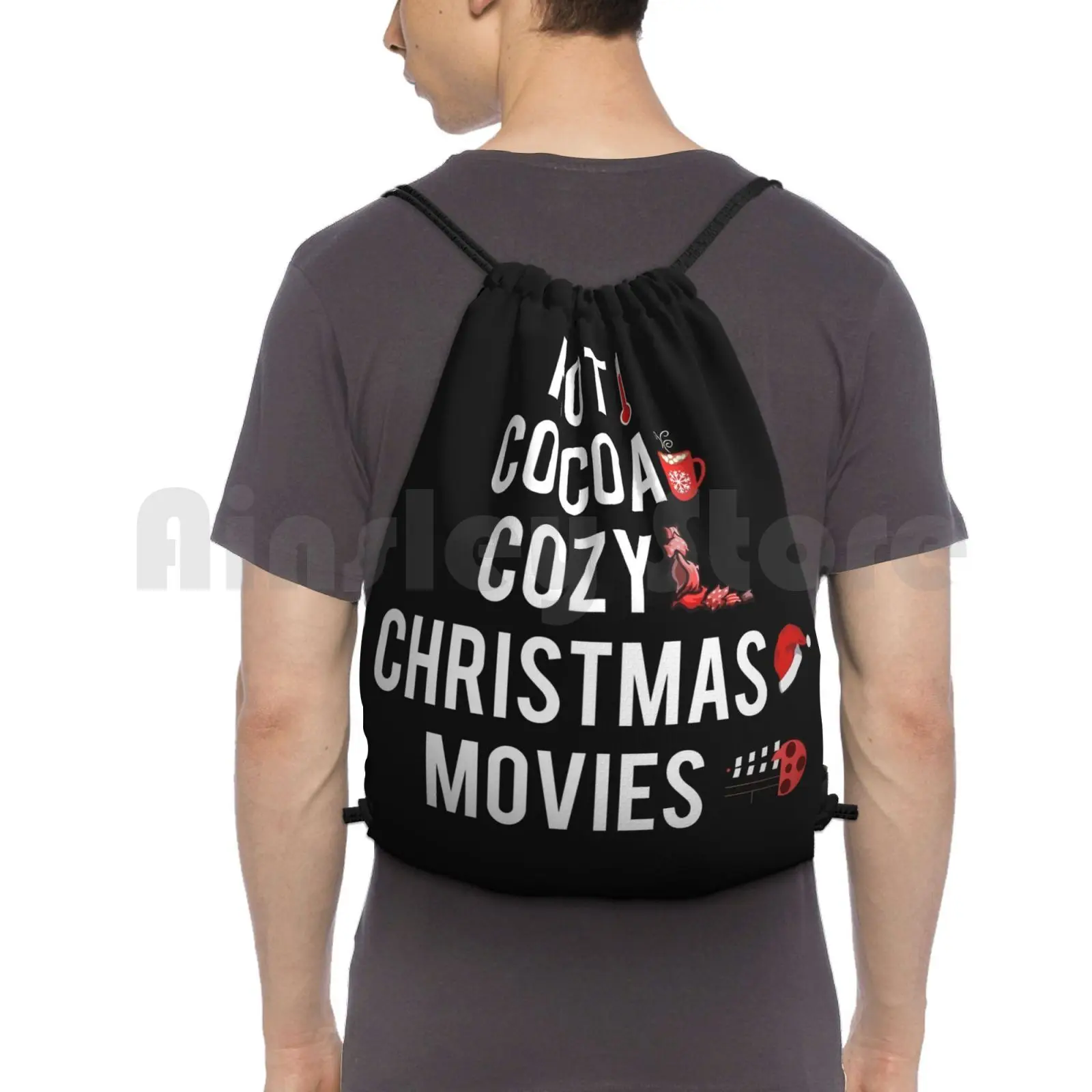 Hot Cocoa Cozy Christmas Movies Backpack Drawstring Bag Riding Climbing Gym Bag Hot Cocoa Cozy Christmas Movies Hot Cocoa