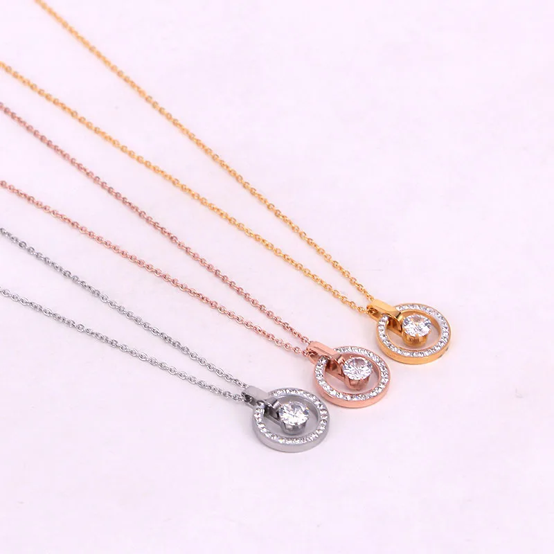 

YUN RUO Luxury Pave Zircon Pendant Necklace Rose Gold Color Fashion Titanium Steel Woman Jewelry Gift Never Fade Drop Shipping