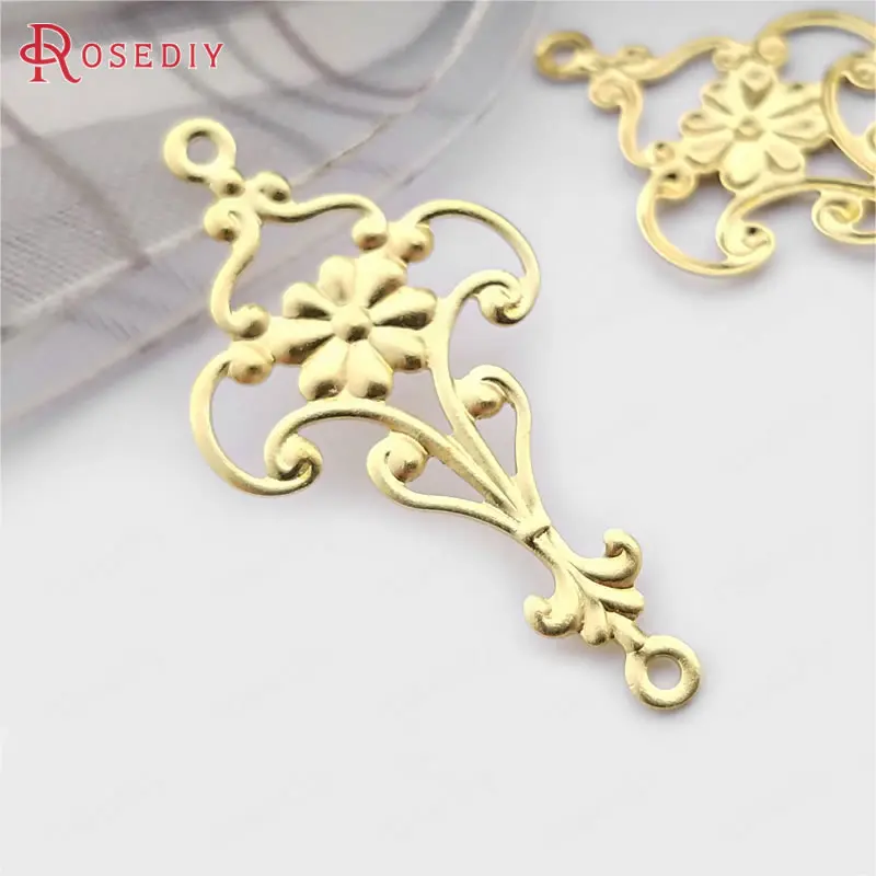 (C163)30 pieces 28.5x14.5mm Not plated color Brass 2 holes Flower Connected Charms Diy Jewelry Findings Accessories Wholesale