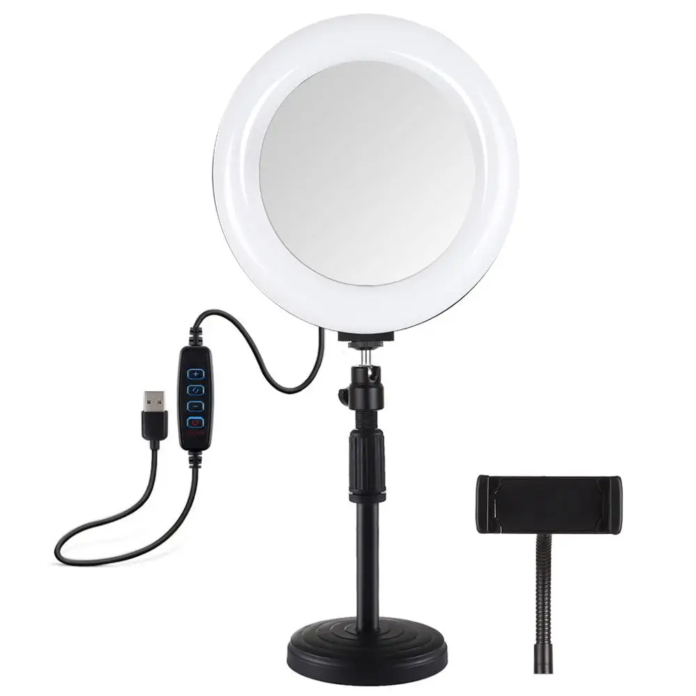 PULUZ 7.9 inch Dimmable LED Curved Selfie Ring Light with Makeup mirror YouTube Live Video Vlogging Light For Smartphone