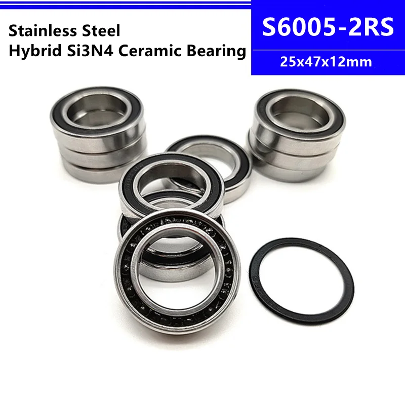 

hybrid ceramic bearing S6005-2RS 25x47x12mm stainless steel SI3N4 ceramic ball bearing 6005 25*47*12mm bicycle hub wheel S6005RS