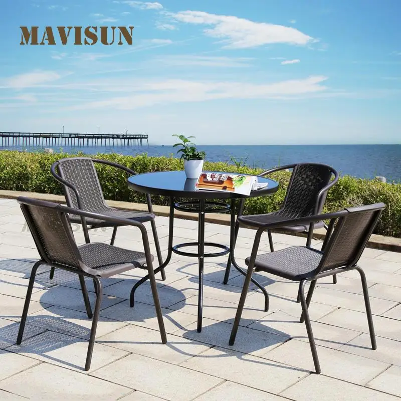 Light Modern Glass Tables And Wicker Chairs Wrought Iron Leisure Patio Simple Nordic Minimalist Garden Furniture Set For Terrace