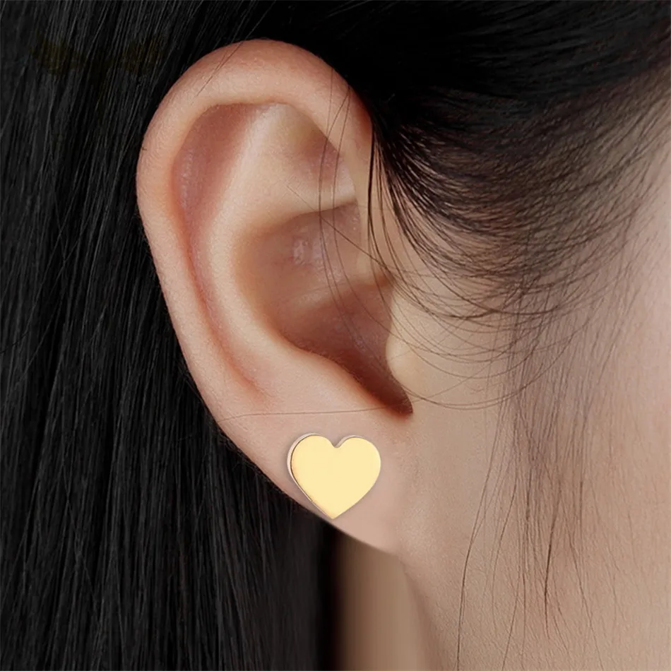 Minimalist Heart Earrings For Women Love Couple Wife Girlfriend Ear Studs Cheap Gold Color Stainless Steel Jewelry Wholesale