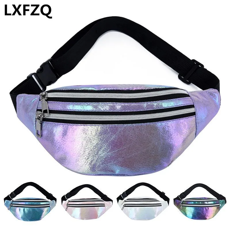 

Holographic Fanny Pack Hologram Waist Bag Laser PU Beach Traverl Banana Hip Bum Zip Waistbags Women Belt Bag For Girls Chest Bag