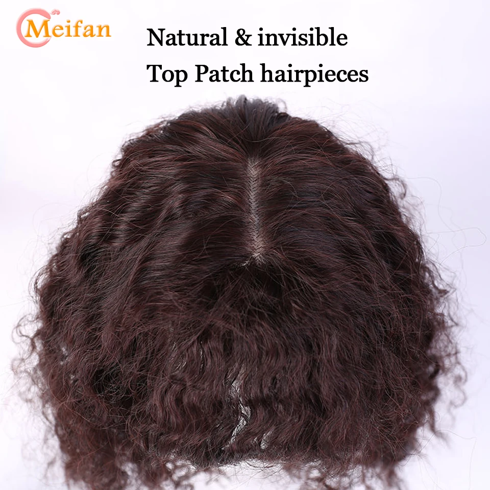 MEIFAN Synthetic Natural Curly Topper Hairpiece with Bang Closures Hair Clip in Hair Extensions Increase Hair Volume for Women