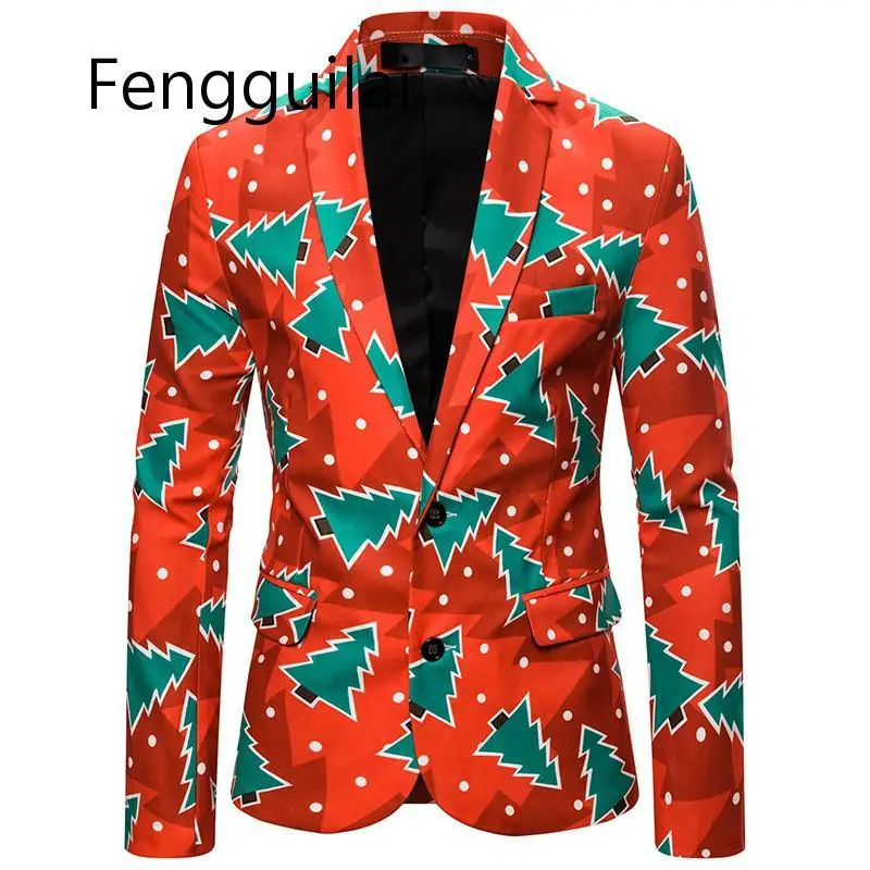 

2020 New Men Fashion Suit Coat Casual Slim Fit Blazer Buttons 3D Christmas Party Floral Print Painting Blazers Jacket Red Green