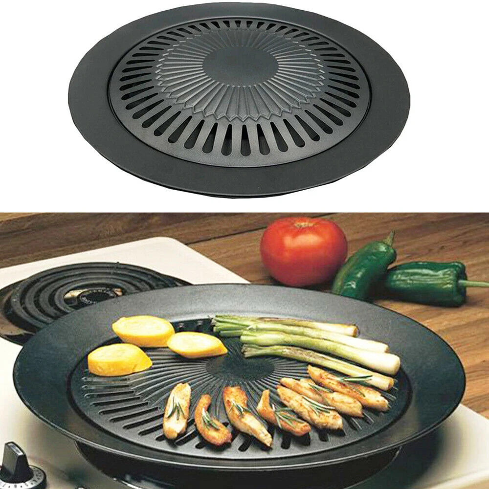 

Korean Tabletop Center Raised Round Grill Pan For Outdoor BBQ Bulgogi Pans Non-Stick Grill Cookware Korean BBQ Tray Barbecue Pl