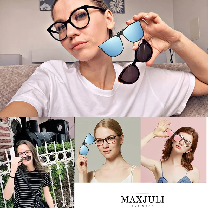 MAXJULI Polarized TR90 Flip Up Clip on Sunglasses Men Photochromic Polarised Women Sun Glasses Color Change Night Driving 8502