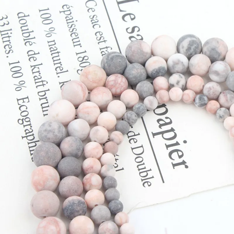 Matte natural stone beads Pink Zebra Jaspers round bead spacer jewelry Beads for jewelry Making Bracelet Necklace 4/6/8/10mm