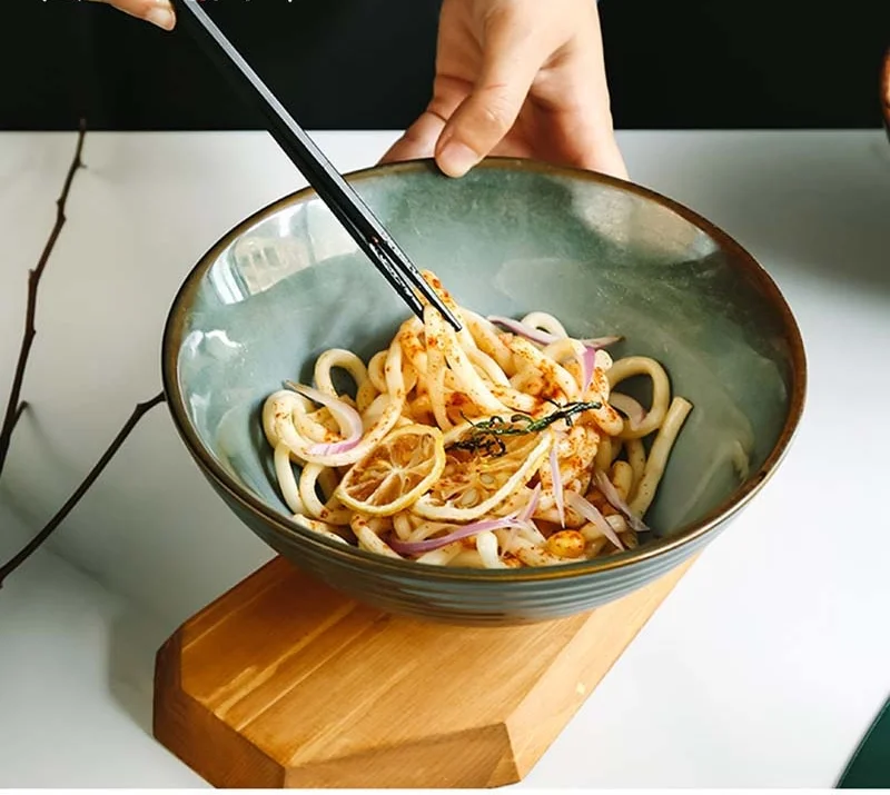 

tampa de cerâmica japonesa dobrável para forno, tigela grande de sopa e macarrão, tigela de macarrão doméstica para carne de