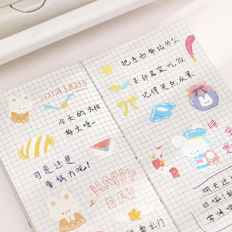 Cute Rabbit Laser Stickers Hand Account Decoration Scrapbooking Album Happy Planner DIY Diary Korean Stationery Sticker