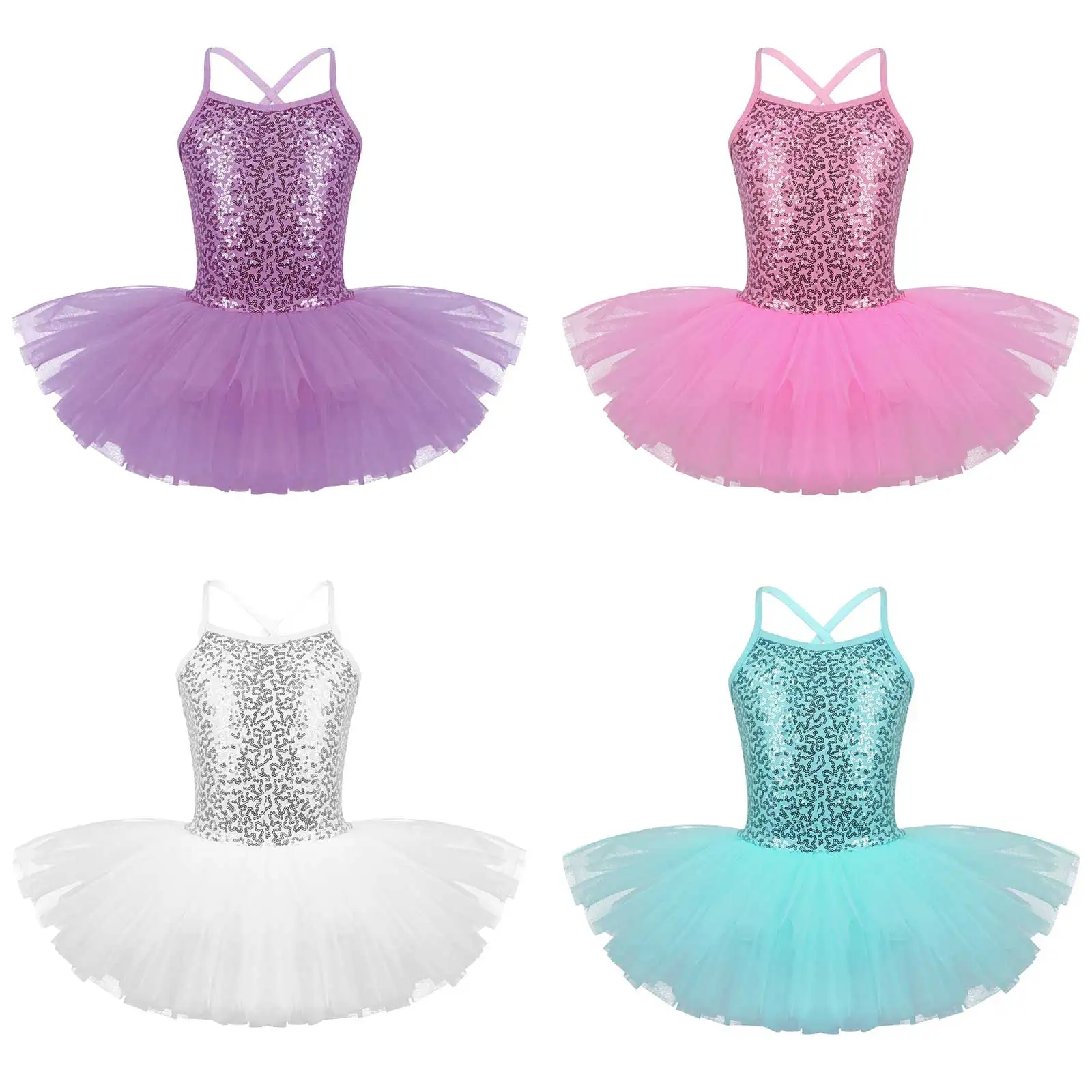 Bambini piccoli ragazze senza maniche con paillettes luccicanti Tutu abito di danza classica body di balletto abbigliamento da pattinaggio Ballerina fata costumi da festa