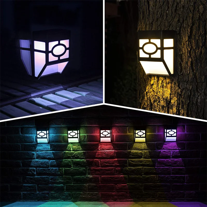 Solar Lights Outdoor 2Modes Decorative RGB Solar LED Fence Lights Waterproof Solar Deck Lights Wireless for Deck Fence Patio