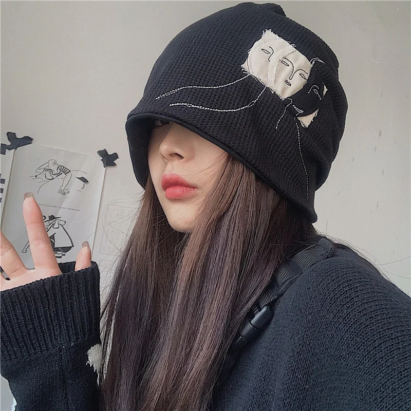 Cool Trend Beanie Women's Winter Hat Autumn 2024 Thick Skullies Beanies Cap Novelty Applique Slouchy Hats Black Beanie Hip Hop