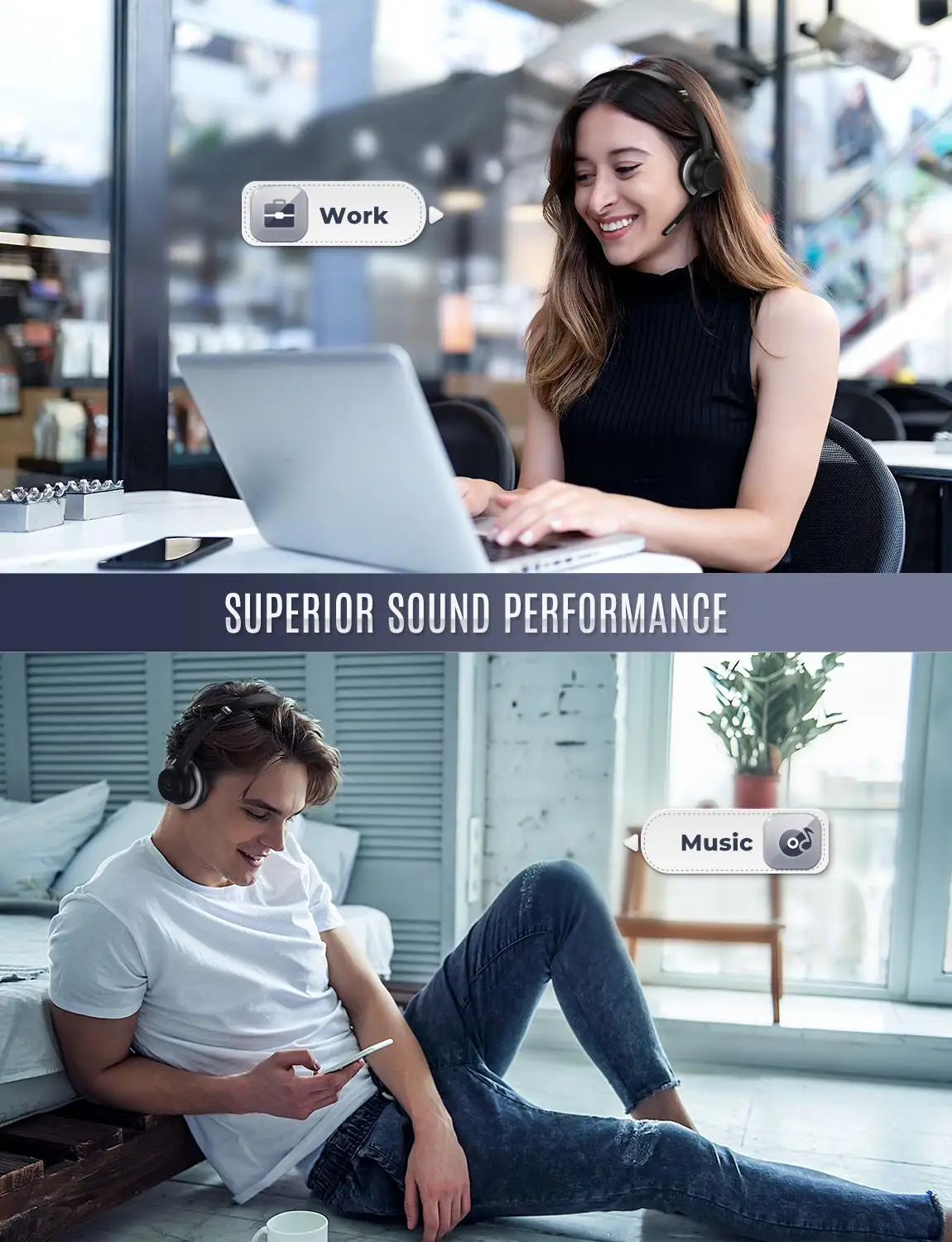 Mpow HC5 Wireless Bluetooth 5.0 Headsets with CVC 8.0 Noise Cancelling Microphone Clear Calls Headsets for Call Center PC Office