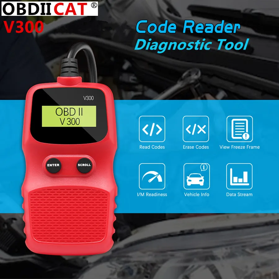 

OBDIICAT Code Readers V300 OBD2 OBDII Car Auto Diagnostic Tool Interface Scanner Check Engine Fault Diagnostic Scan Tools