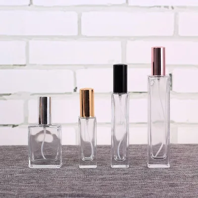 

20Pcs Transparent Squared Glass Perfume Spray Bottles Cosmetic Atomizer Storage Containers With Gold Silver Black Cap