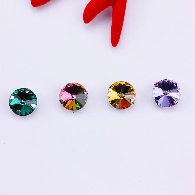 All Colors Sew on Rivoli Rhinestone With Silver Claw Round Shapes for Needlework Jewelry Wedding Dress Bags Trims