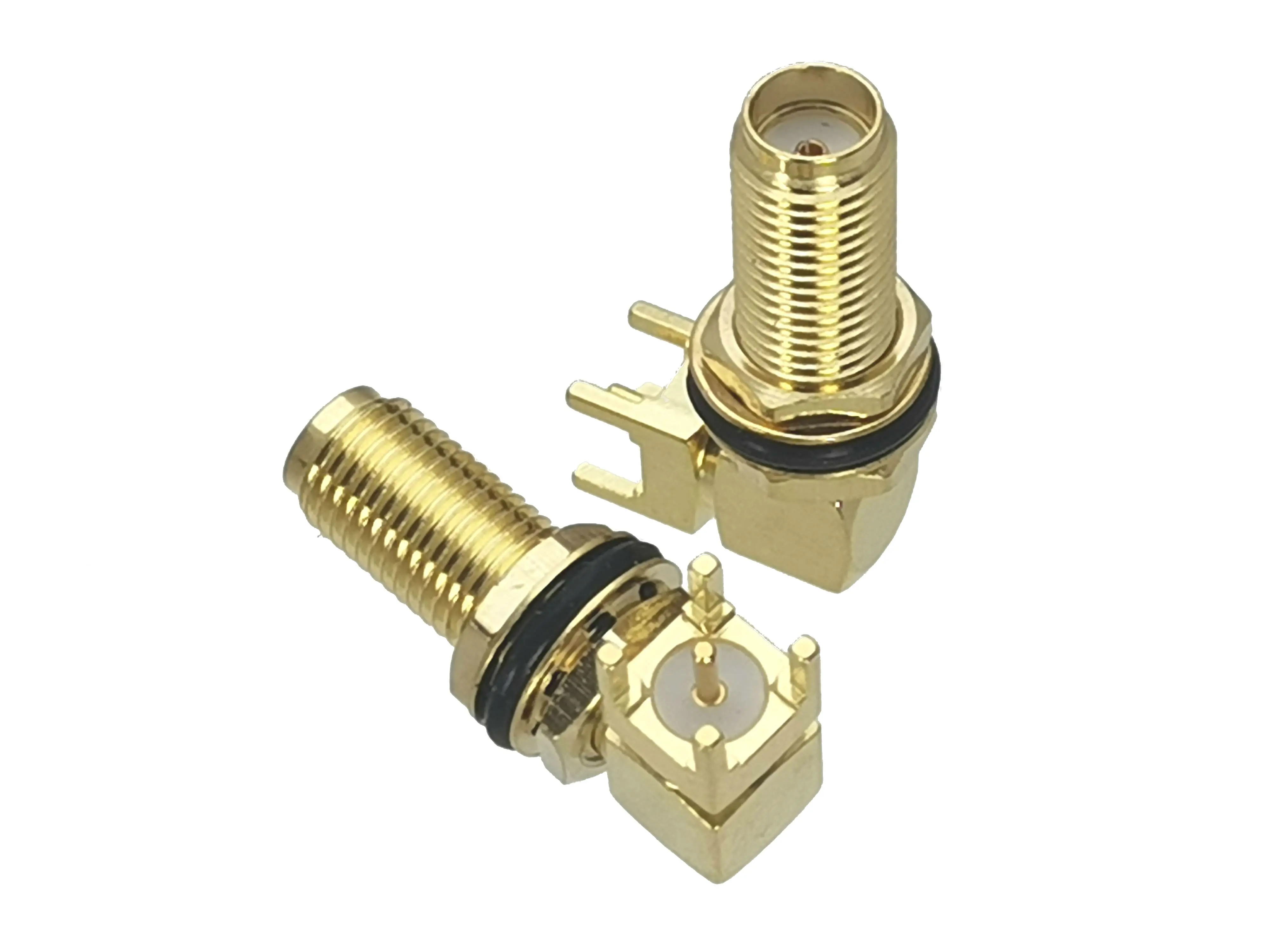 1Pcs Connector SMA Female jack Bulkhead Nut Right angle Solder PCB Mount O-Ring RF Adapter Coaxial High Quanlity