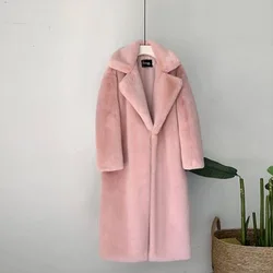 2023 New Women Winter Warm Faux Fur Coat Thick Women Long Coat Turn Down Collar Women Warm Coat With Belt Casaco Feminino