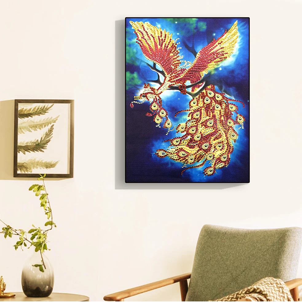 5D Special Shaped Diamond Painting Phoenix Partial Drilled Diamond Embroidery Crystal Diamond Painting Cross Stitch Home Decor