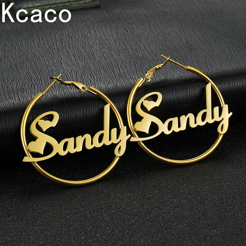 Kcaco Personalized Stainless Steel Girls' Name Hoops Earrings Custom Letters Cricle Earrings Unique Birthday Party Gifts Jewelry