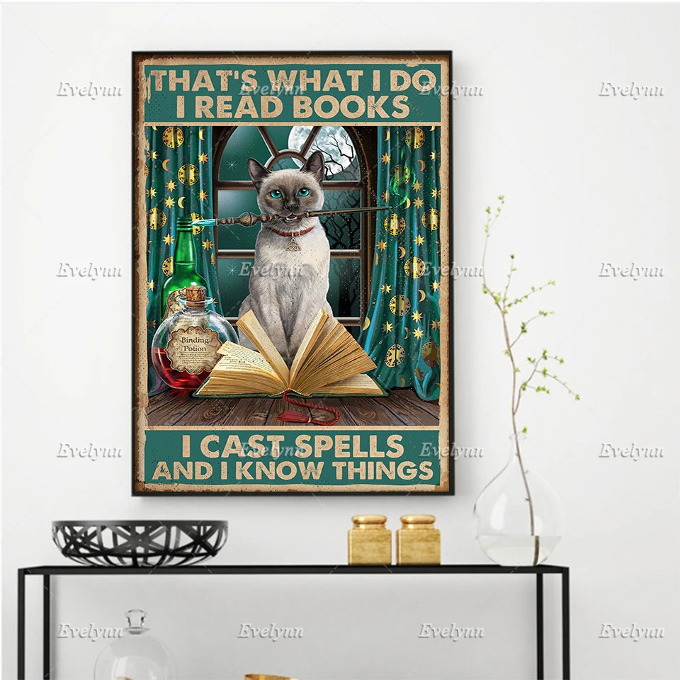 Magic Cat That'S What I Do I Read Books I Cast Spells I Know Poster Halloween Wall Art Prints Home Decor Canvas Floating Frame