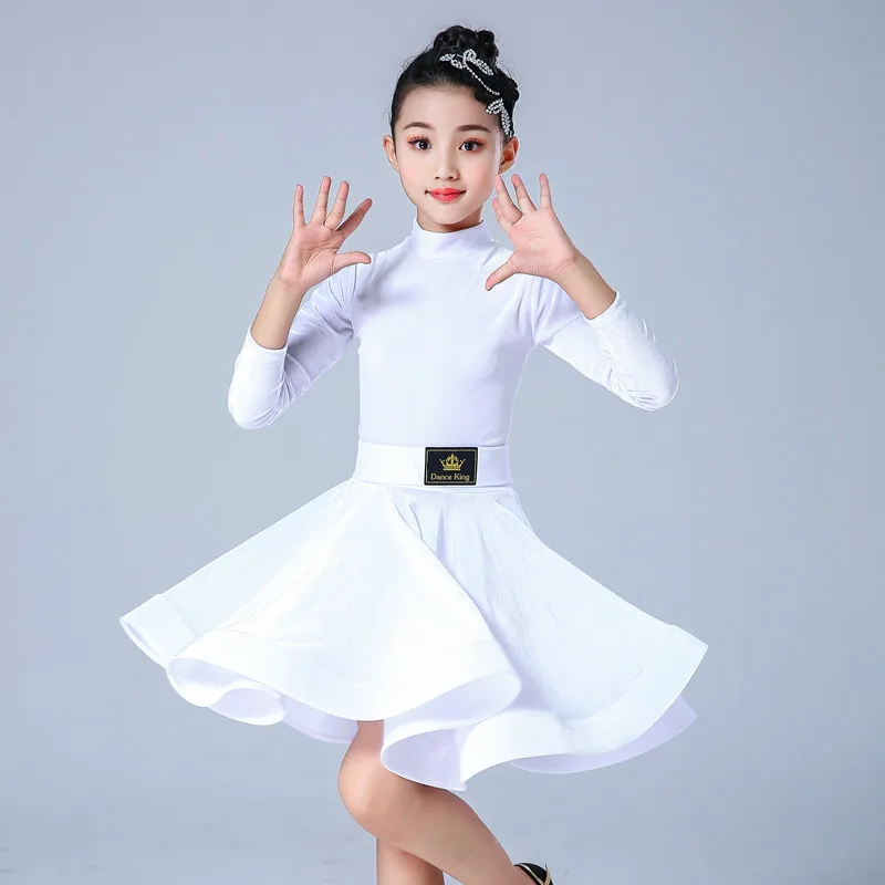 Kids Dresses for Girls Long Sleeve Latin Dance Dress Velvet Ballroom Competition Party Stage Performance Practice Costumes