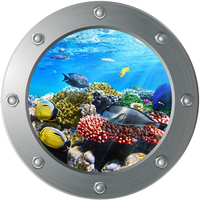 3D Porthole Under The Sea Stickers Seabed Animal Wall Stickers Kids Rooms Home Decoration Stickers Faux Submarine Murals Wall