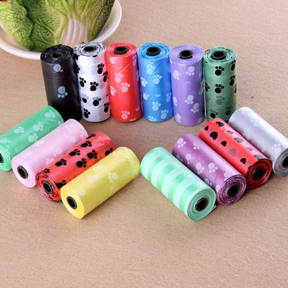 High Density Polyethylene 15 Bags In 1 Roll Degradable Pet Dog Waste Poop Bag With Printing Doggy Bag For Cat Dog