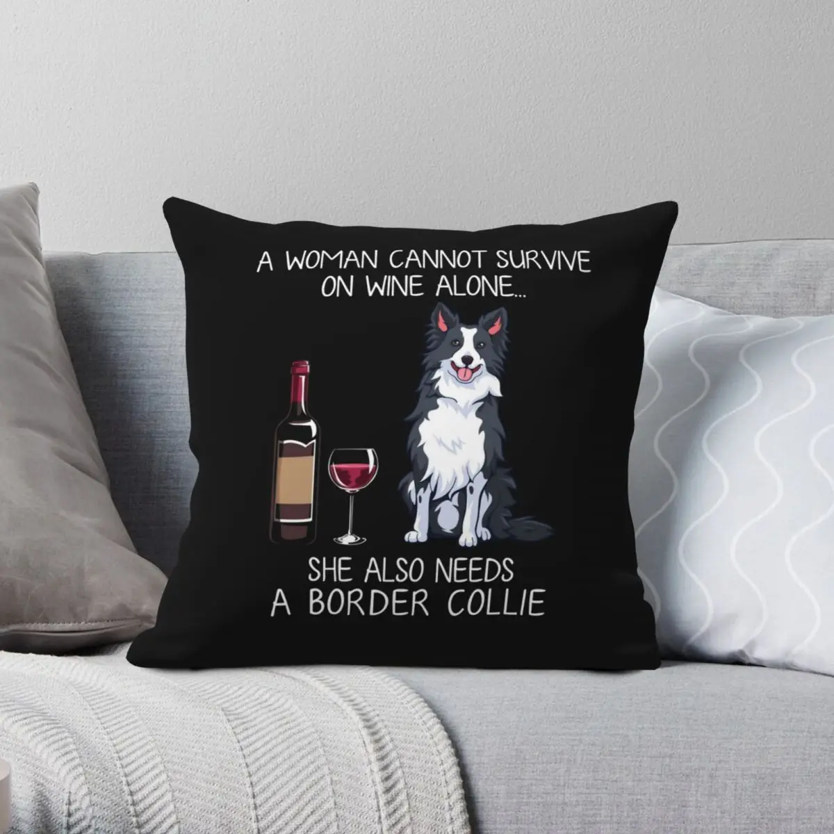 

Border Collie And Wine Funny Dog Pillowcase Polyester Linen Velvet Creative Zip Decor Throw Pillow Case Home Cushion Cover 45x45