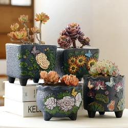 Flower Pot Cyan Painting Succulent Cactus Pot Plant Garden Ceramic Planter Pots Outdoor Garden