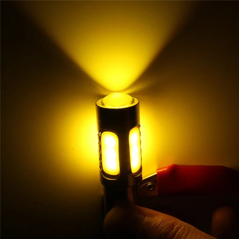 2 sztuk 1156PY BAU15S PY21W 7.5W LED COB żarówki Turn Signal światło cofania lampa bursztynowa żółta lampa tylna wsparcie Dropshipping