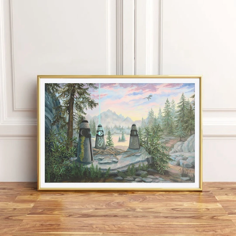 Mundus Stone-impresiones artísticas en lienzo de fantasía, póster de Skyrim para videojuegos, pintura de imágenes de pared, decoración de sala de juegos para niños