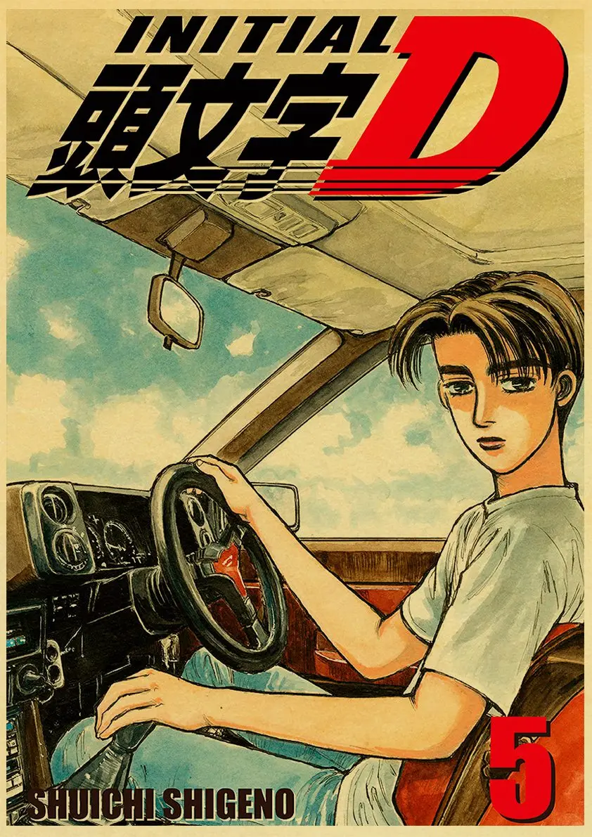 Vintage Initial D Japanese anime Posters HD Poster Kraft Paper Home Decor Study Bedroom Bar Cafe Wall Paintings