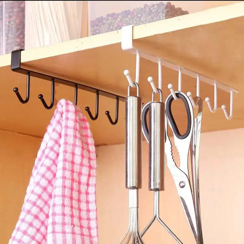 Iron Cabinet Six Hooks Seamless Hook Storage Rack More Than Row Hook Wardrobe Kitchen Punch-Free Seamless Storage Holder