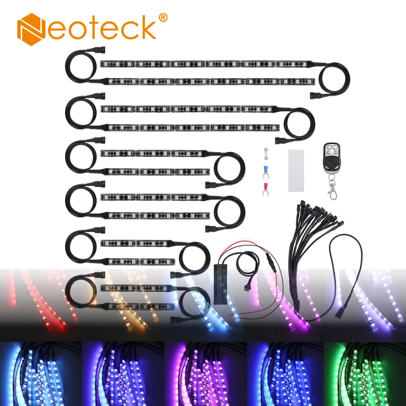 

Neoteck 12pcs Motorcycle Multi-color RGB 126LED Neon Flexible Light Strip Kit Wireless Remote Led 5050 SMDLight Strip