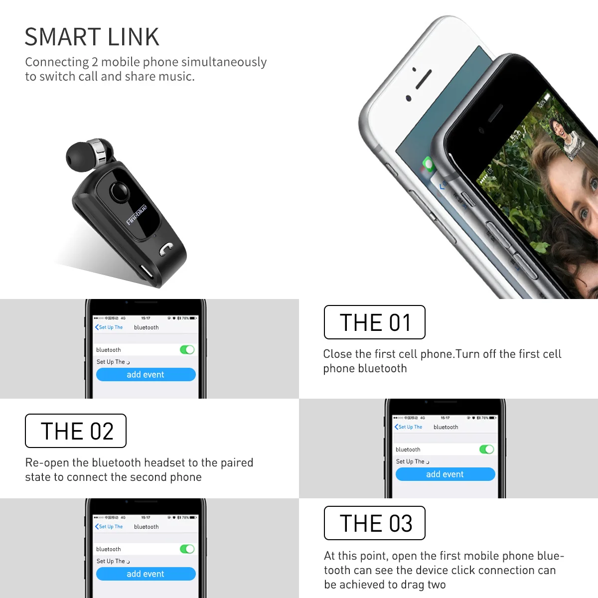 Fineblue F920 سماعة لاسلكية تعمل بالبلوتوث سماعة الاهتزاز تنبيه ارتداء سماعات الأذن ستيريو الرياضة مع حقيبة أو حقيبة فقط خيارات متعددة