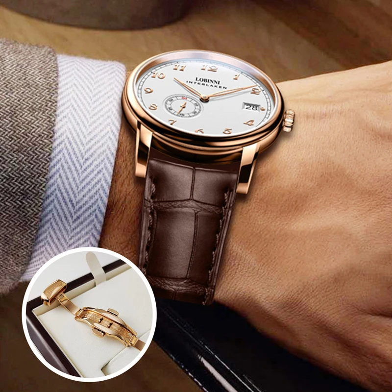 LOBINNI الفاخرة هانغتشو 5000A مايكرو الدوار حركة الرجال ساعات أوتوماتيكية رقيقة جدا مقاوم للماء رجالي Menchical ساعة اليد