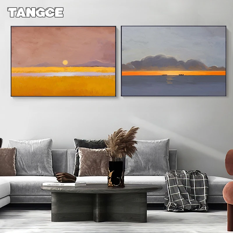 

Abstract Sunrise Posters Print Modern Yellow Wall Art Canvas Painting for Living Room Scandinavian Landscape Home Decor Pictures