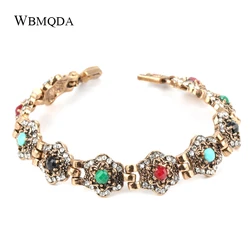 Wbmqda Fashion Boho Bracelet For Women Antique Gold Crystal Flower Link Bracelet Vintage Jewelry 2020 New Drop Shipping