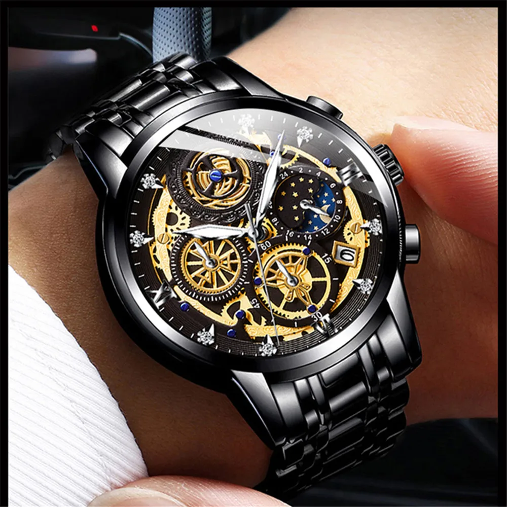 WISHDOIT New Fashion Men\'s Watch Stainless Steel Top Brand Luxury Waterproof Sports Chronograph Quartz Men\'s Relogio Masculino