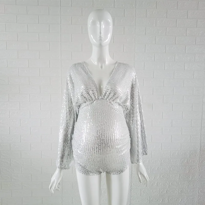 Sequins Maternity Photography Props Bodysuit Boho Maternity Photo Shoot Bodysuits Pregnant Woman Jumpsuit For Photography