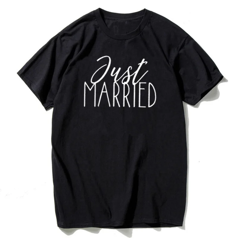 Just Married Print Couple T-shirt Short Sleeve Tee Top Summer Unisex Tshirt Lover Tee Tops Woman