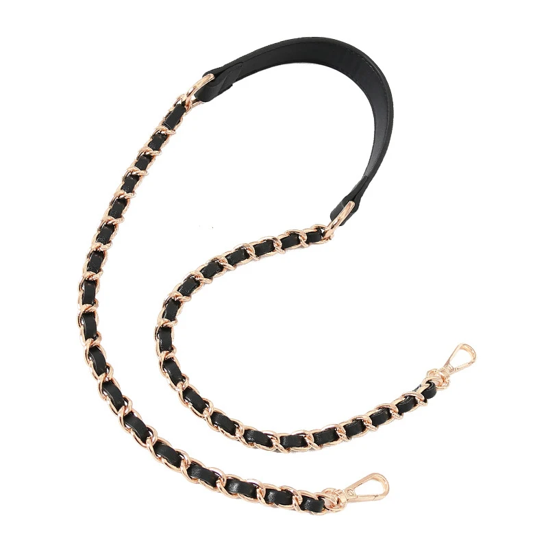 100/120cm Bag Metal Chain Leather Bag Strap Fashion Exquisite Black Leather Chain Shoulder Straps Hardware Bag Accessories